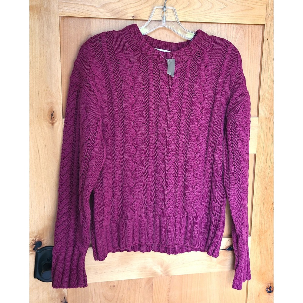 NWT‎ J Crew 100% Cotton Raspberry Pink Purple Cable Knit Sweater SMALL NEW